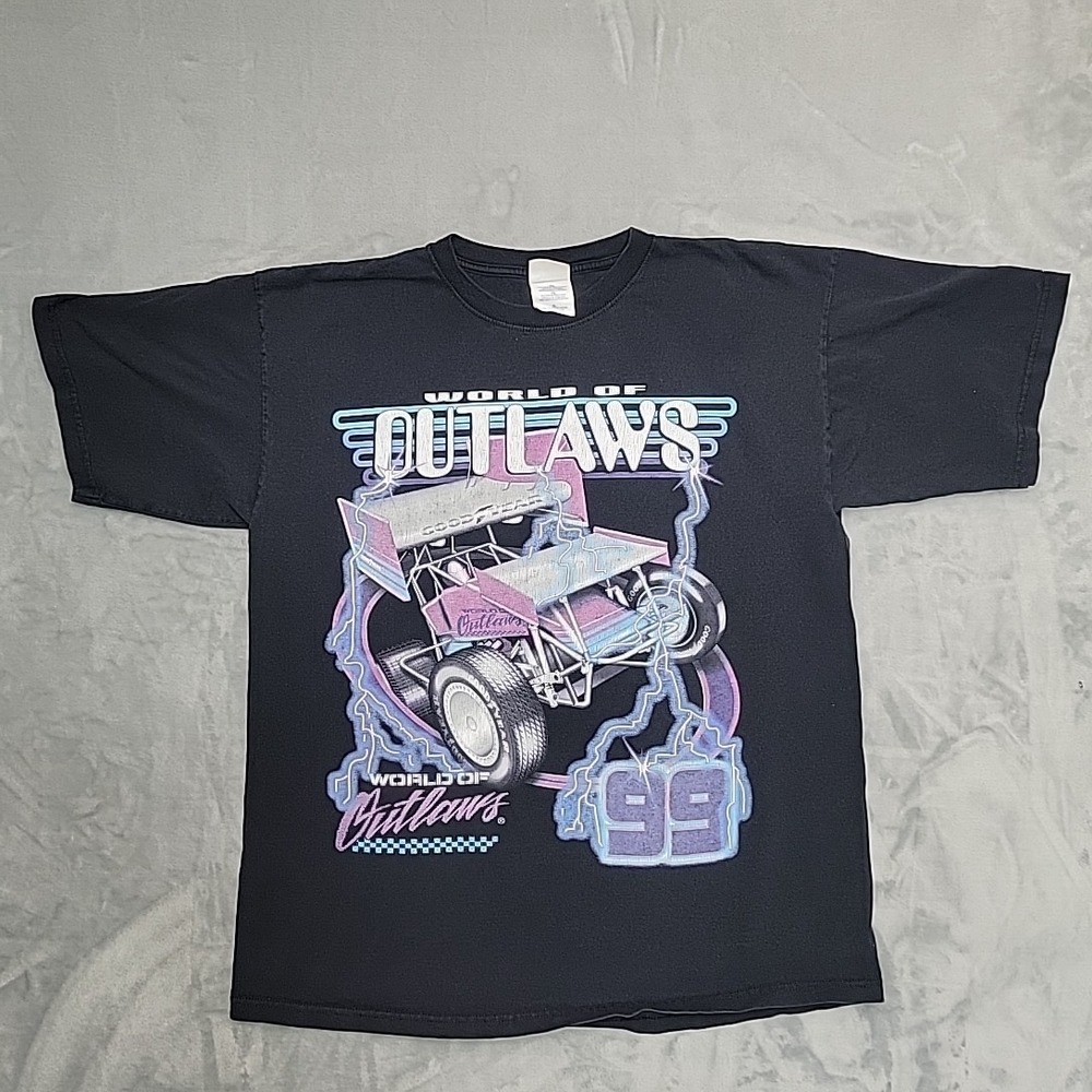 VTG World of Outlaws Racing Shirt Mens XL Black Sprint Car 1999 World Tour Retro